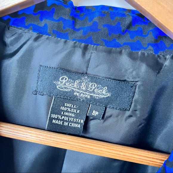 Peck & Peck |100% SILK Royal Blue/Black Houndstooth Jacket 8P - Picture 7 of 8